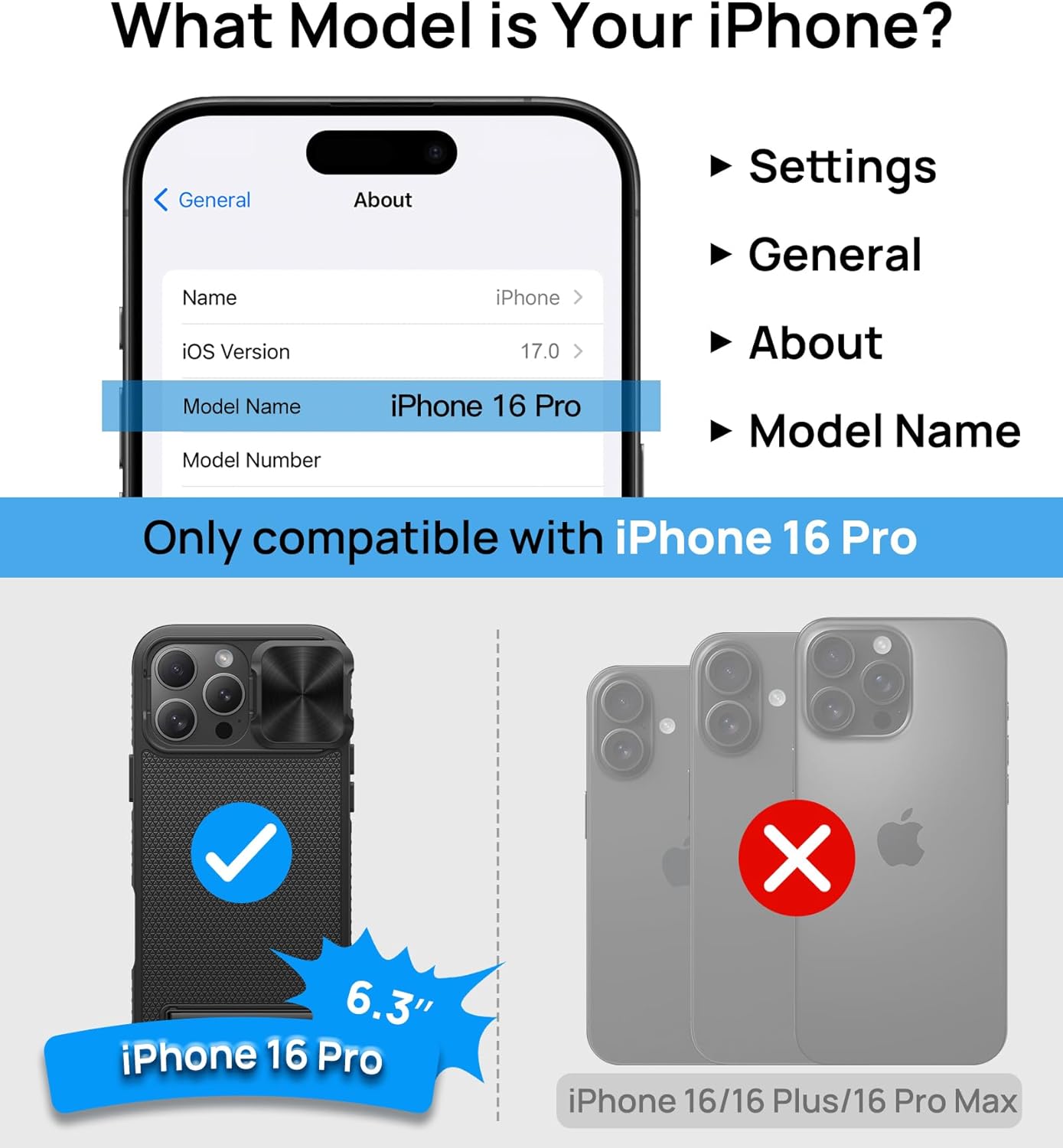 for iPhone 16 Pro Case Built-in Slide Camera Cover, Military-Grade Protection, Slim Compatible with MagSafe, Magnetic with Stand, Men Women Protective Phone Case for iPhone 16 Pro, Black