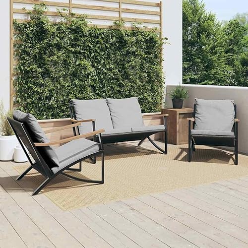 Miniatura 9 de Banco de patio para exteriores, 47.2 x 31.9 pulgadas, sofá biplaza de acero con recubrimiento de polvo negro con cojines extraíbles, resistente a la