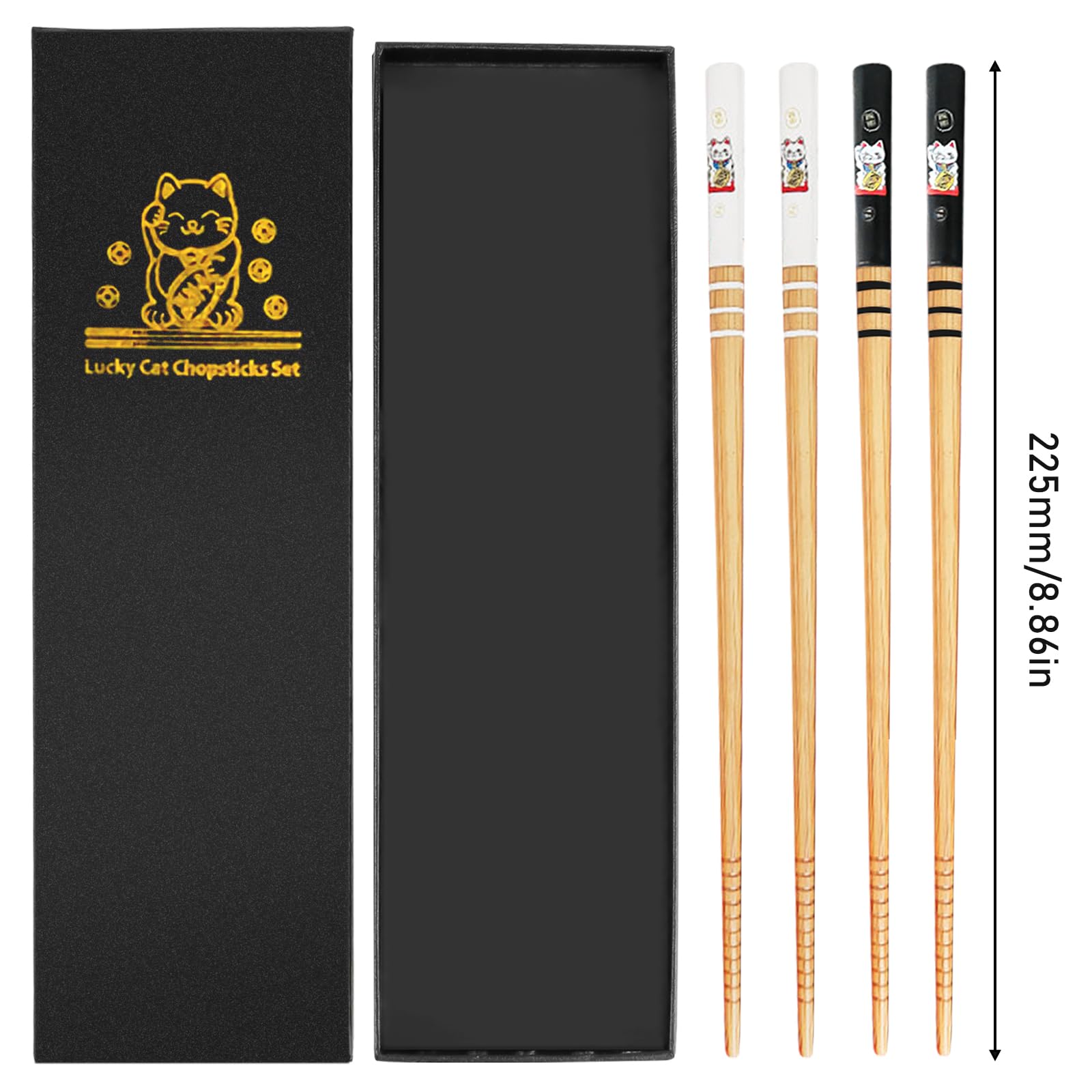Essstäbchen-Set Aus Fiberglas Mit Panda-Ablage – 2 Paar Stäbchen + 2 Halter, Rutschfest, Spülmaschinenfest, Geschenkbox