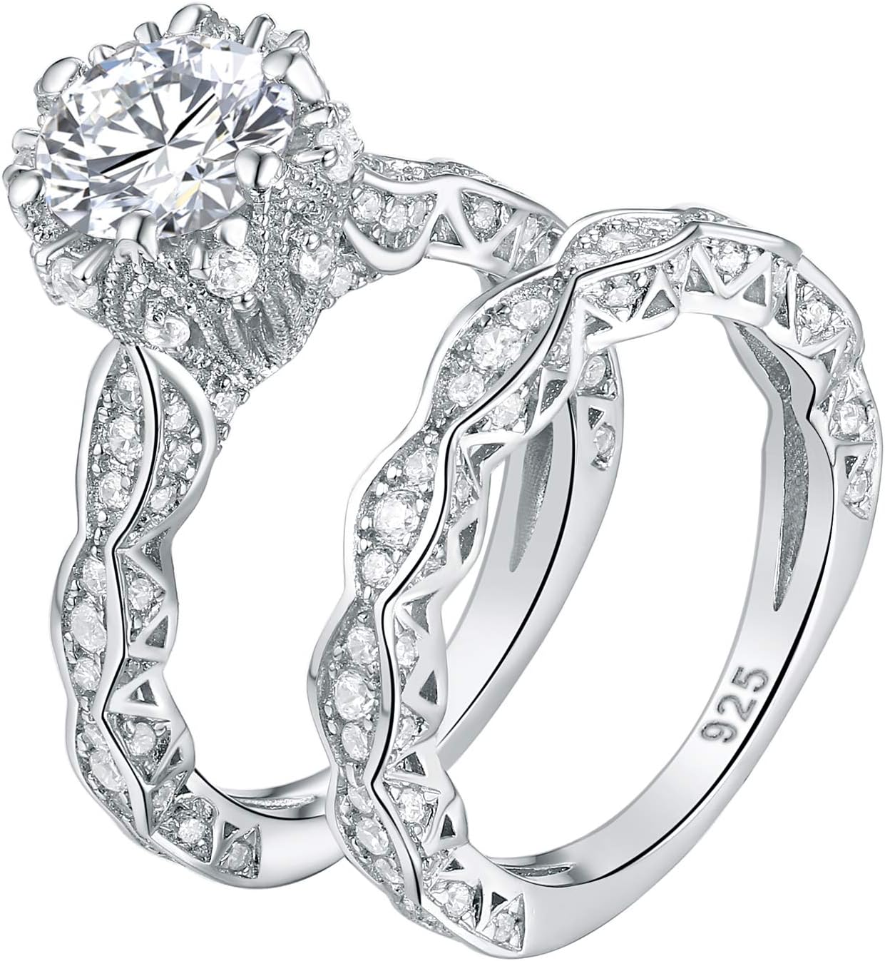 Wuziwen4Ct Womens Wedding Ring Sets Cubic Zirconia CZ Sterling Silver Wedding Sets for Women