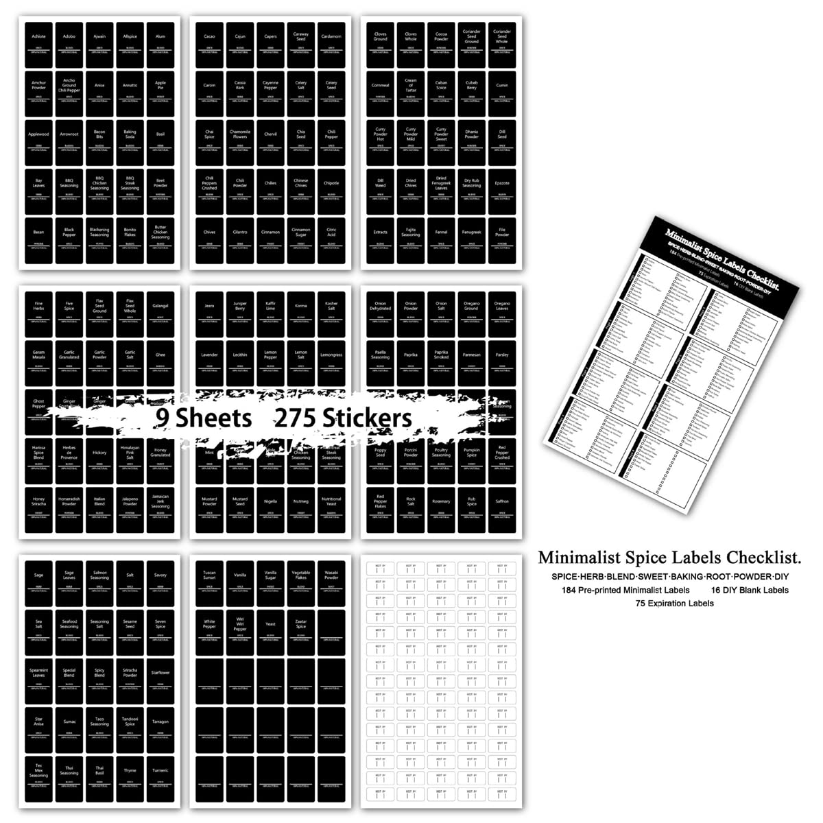 Gewürzschubladen-Organizer-Set, Bambus-Gewürzregal-Set mit 24 Gewürzgläsern, 275 Etiketten, Trichter und Bürste, Arbeitsplattenschrank, 33x53 cm 48 EU cm