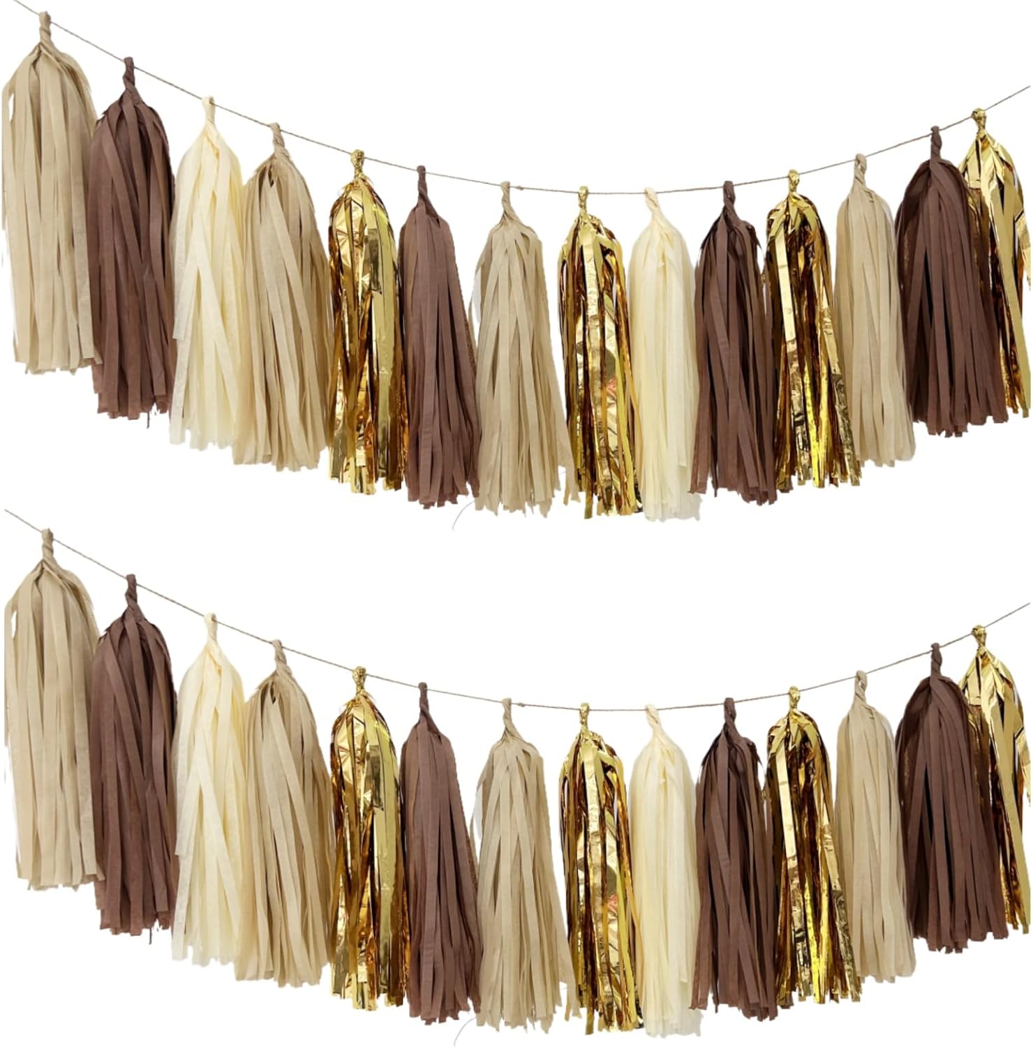 20PCS Brown Tan Cream Gold DIY Tissue Tassel Garland Party Tassel Banner Bunting Streamer for Valentine's Day Birthday Wedding Party