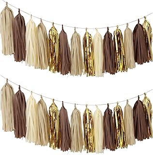 20PCS Brown Tan Cream Gold DIY Tissue Tassel Garland Party Tassel Banner Bunting Streamer for Valentine's Day Birthday Wedding Party