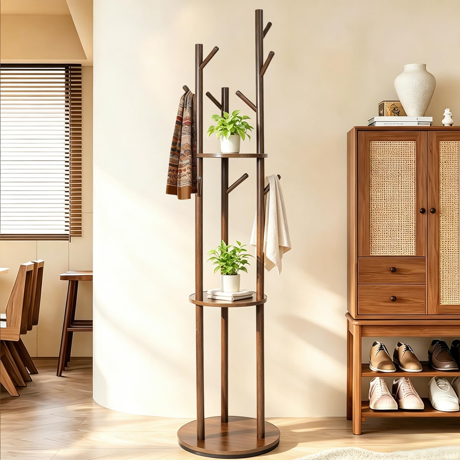 Photo 1 of JIANXINGHOOM Coat Rack Freestanding 360 Rotating Wooden, 9 Hooks Hat Rack