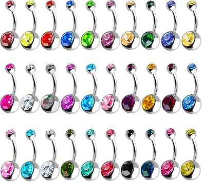 Outee 30 Pcs 14G Belly Button Rings for Women Belly Bars Stainless Steel Navel Piercing Jewelry