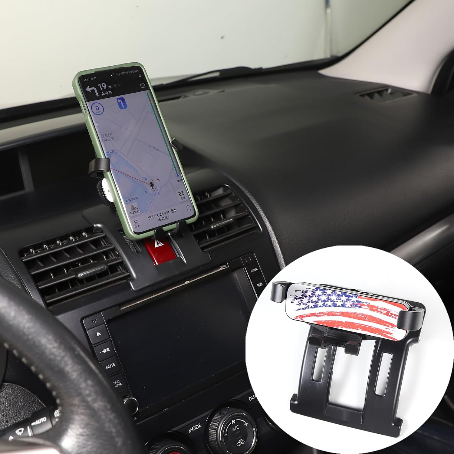 Car Central Control Phone Holder Mount Compatible with Subaru Forester 2013-2018,Hazard Warning Lights Switch Phone Holder,Center Air Outlet GPS Navigation Braket (Style C)