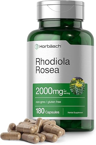 Horbäach Rhodiola Rosea Cápsulas 2000mg | 180 unidades | Suplemento sin OMG, sin gluten