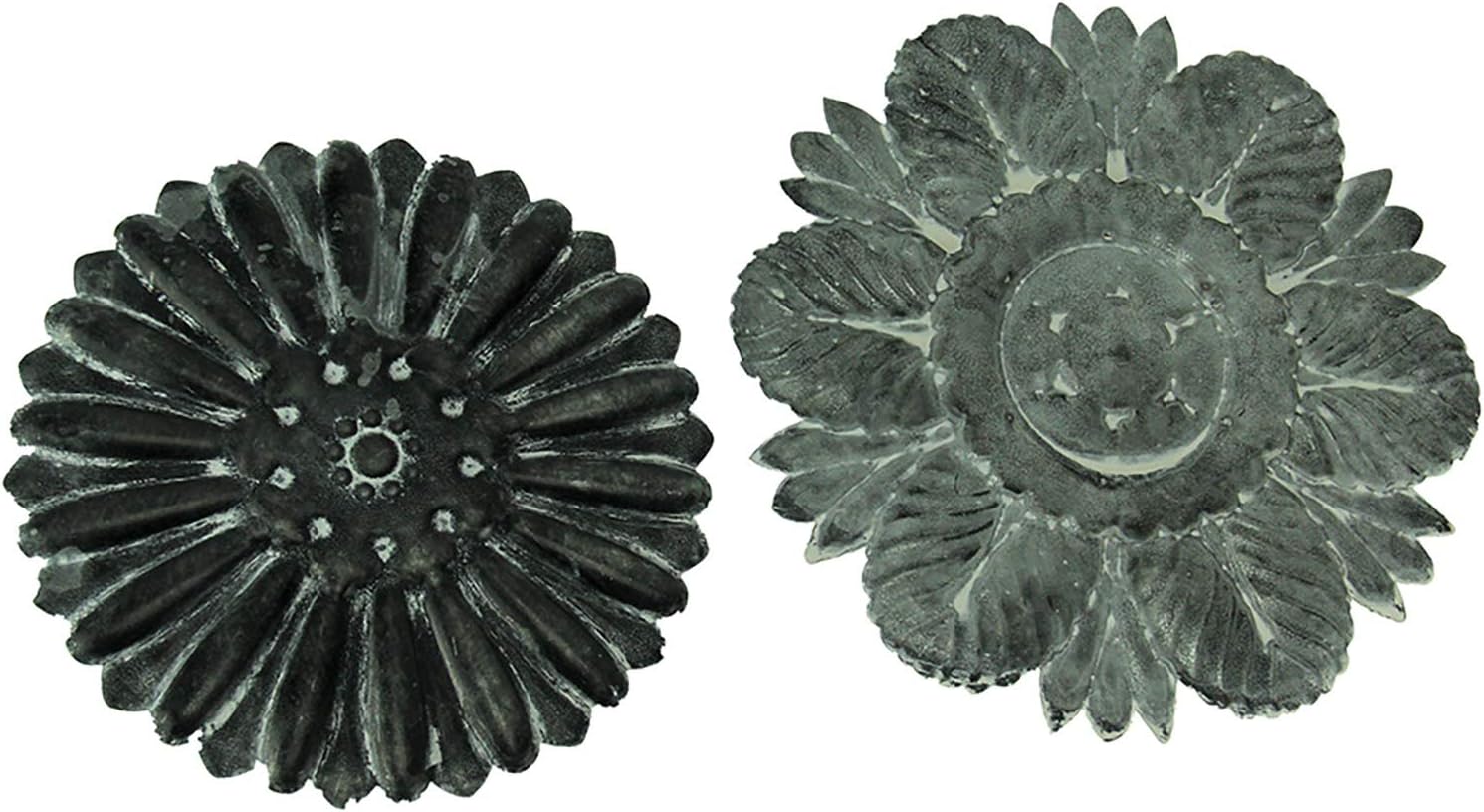 PD Home & Garden Set of 2 Distressed Gray Embossed Tin Flower Decorative Wall Plaques