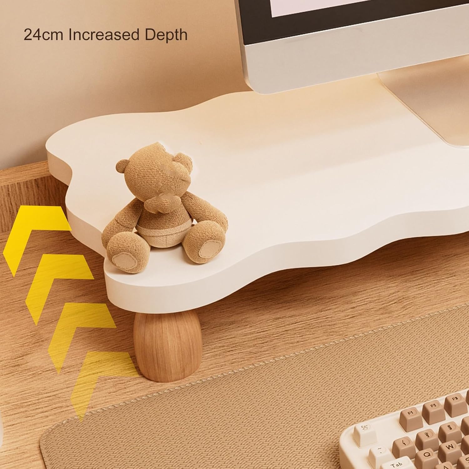 Monitor Stand Riser, Cloud-Shaped Sturdy Wood Computer Stand, Laptop Monitor Stand, Multi-Purpose Desktop Organizer Riser for Computer, Laptop, Printer, TV(White,60*20cm/23.6*7.8in)