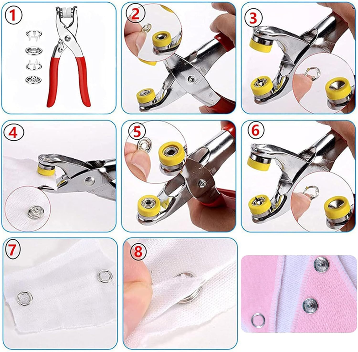 GTAAOY 9.5 mm Metal Snap Buttons with Snap Pliers, 200 Sets / 800 pcs