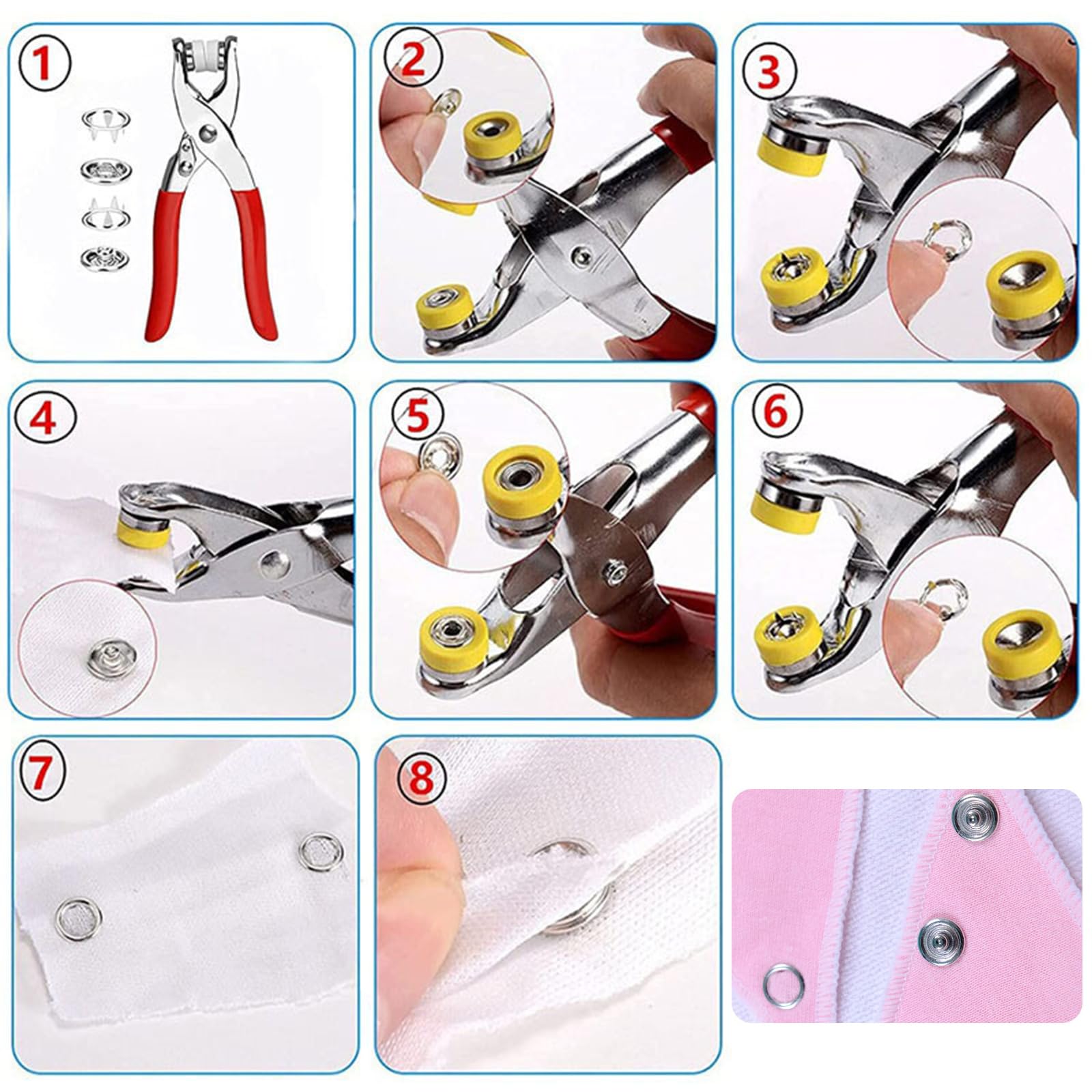 GTAAOY Lot De 100 Boutons Pression En Métal Avec Pince De