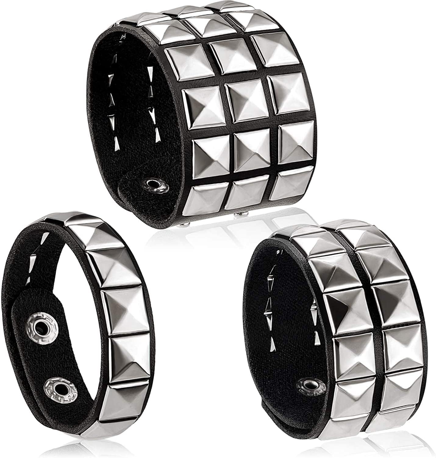 – X spring Leather Stud Bracelet, 3 PCS Mens Punk Rivet Cuff Bangle, Leather Bracelet for Men with Metal Studs, Unisex Arm Cuff for Party Favors and Mens Jewelry