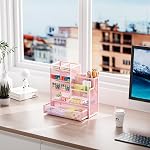 Marbrasse Pen Holder for Desk, Desk Organize with Drawer | Mesh Metal Desk Organizers and Accessories Art Supplies for Home, Office, Classroom, School(Pink)