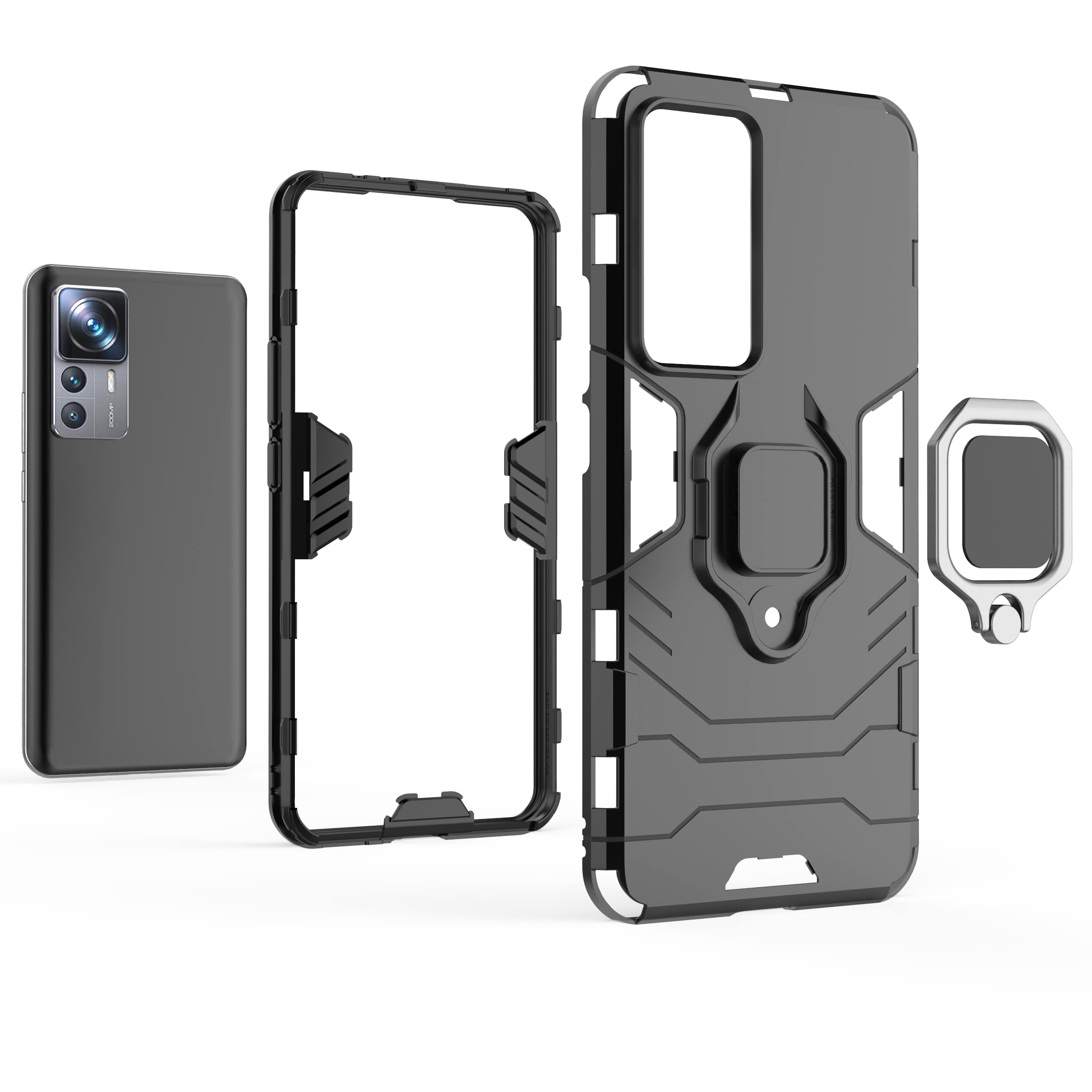 Custodia HAOYE Per Xiaomi Mi 12T 5G - Cover Protettiva Con Supporto, Dual Layer PC + TPU, Antigraffio, Colore Rosso