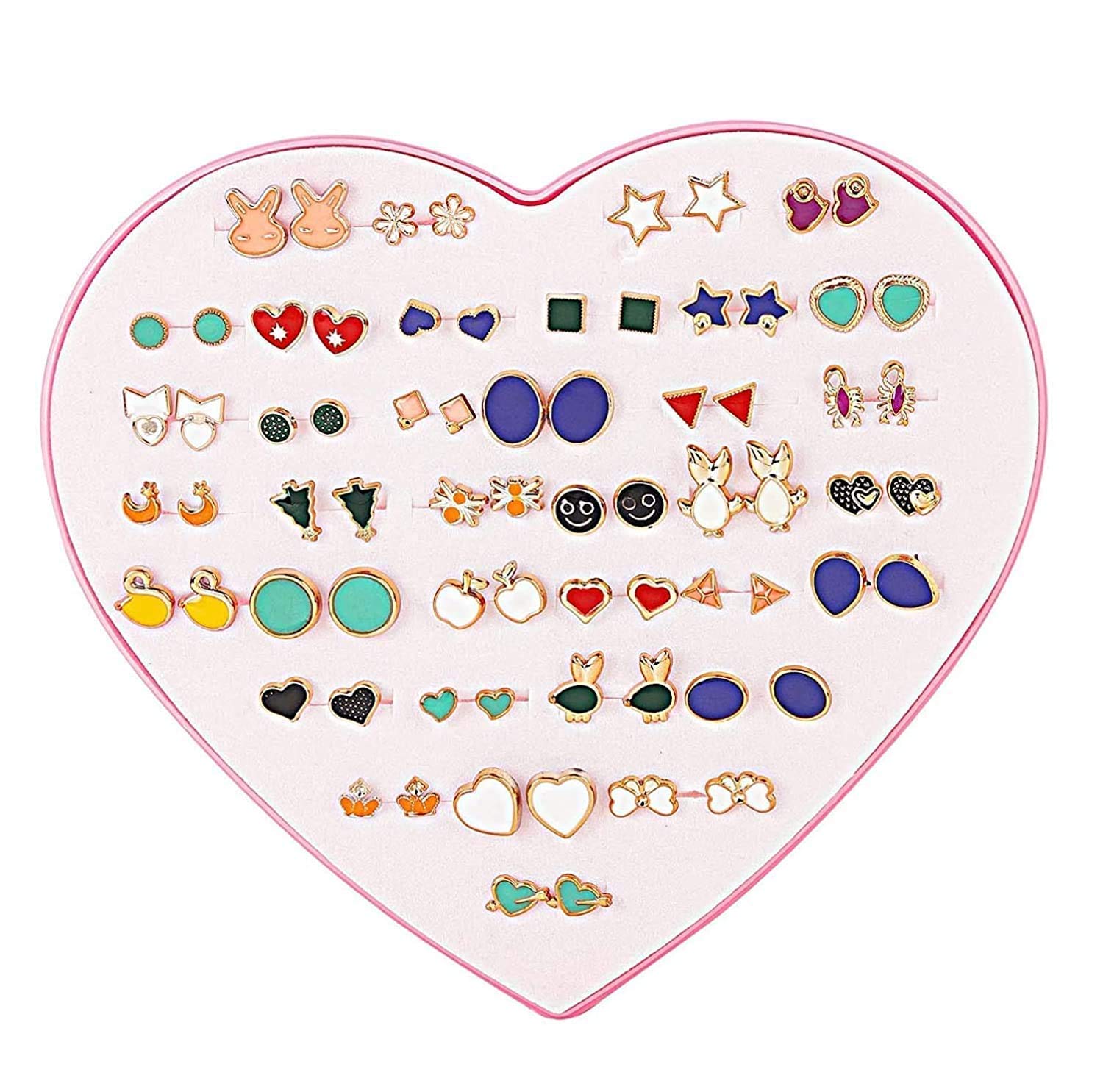 Multicolor Base Metal Stud Earrings (Set of 36 Pairs)