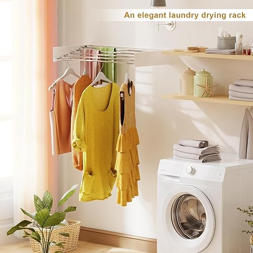 Miniatura 2 de Estante de secado de pared, estante de secado de ropa montado en la pared, 31.5 pulgadas de ancho, 13.2 pies lineales, 5 varillas de aluminio de 60