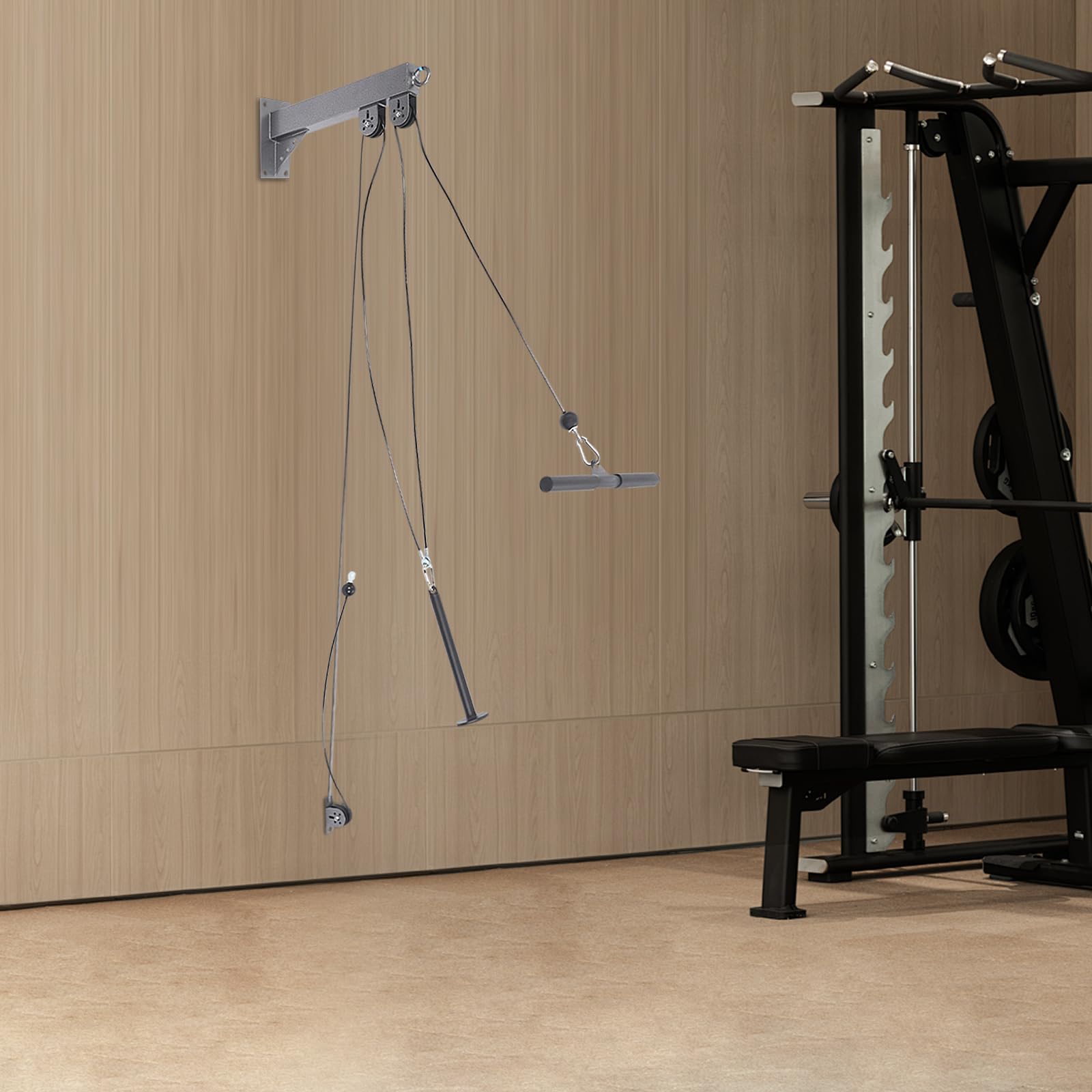 Dispositivo de tracción con cable como lat pull y cable, aparato de entrenamiento con rodillo de fitness con soporte de pared para el hogar, cable de tracción para entrenamiento de fuerza, capacidad