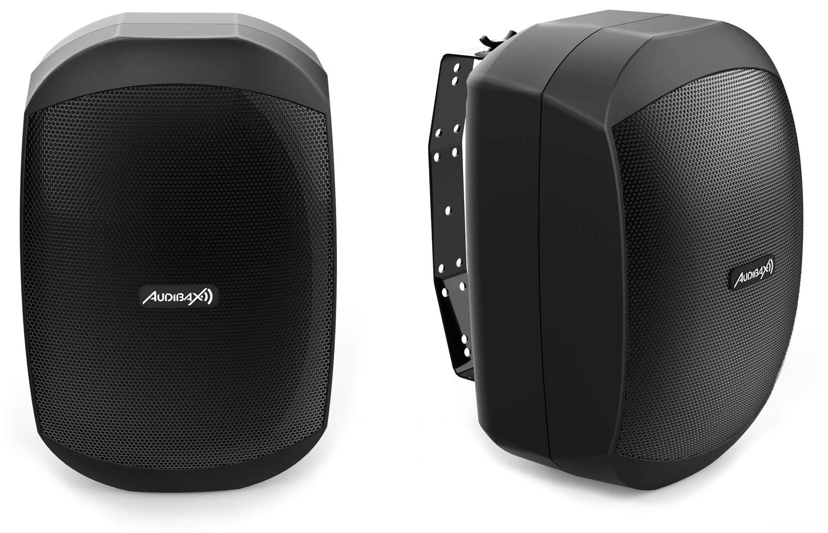 Audibax Ovo 4 Nero - Diffusori Passivi da Scaffale HiFi Speaker - IP65 - Coppia di Altoparlanti da 35W di Potenza Continua in Linea 100V - Montaggio a Parete Incluso - Altoparlanti con Woofer da 4"