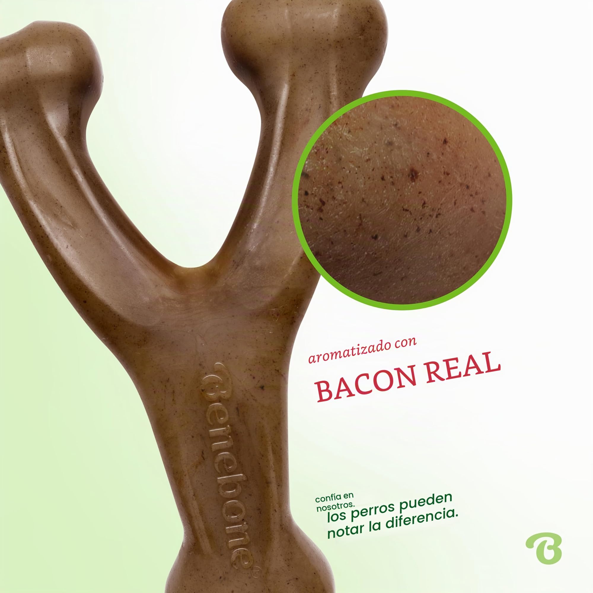 Wishbone de Benebone, un juguete para morder, con auténtico beicon mediano, resistente e indicado para perros masticadores agresivos, fabricado en EE. UU.