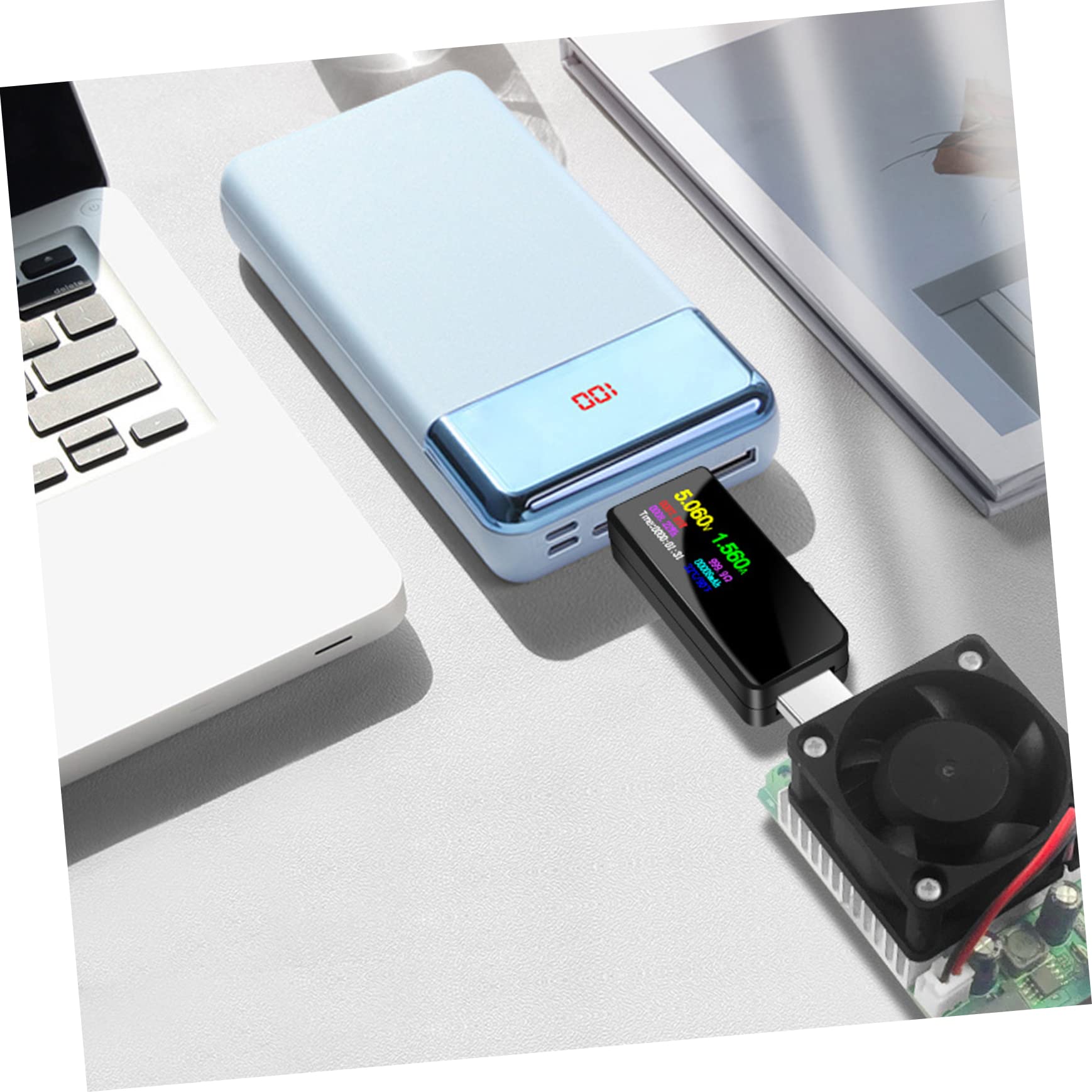 HOMSFOU 2pezzi Tester Usb Digitale Con Schermo Colori Misuratore Di Tensione Capacità e Potenza Per Caricabatterie e Dispositivi Usb Multimetro Compatto Per Rilevamento Carico e Impedenza