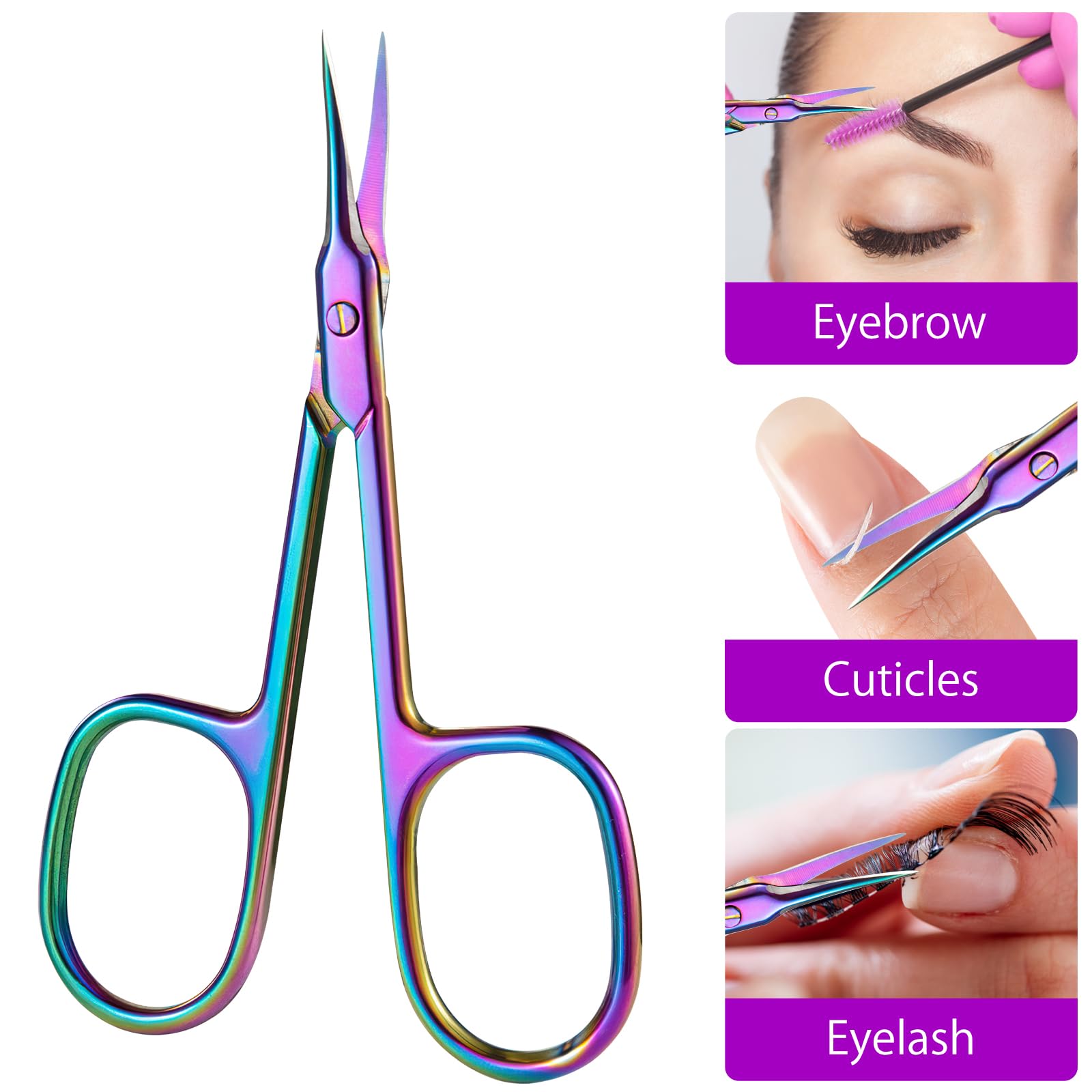TNSLAND Ciseaux à Cuticules Professionnel en Acier Inoxydable Courbés Ultra Fins pour Pieds et Ongles, Sourcils et Cils