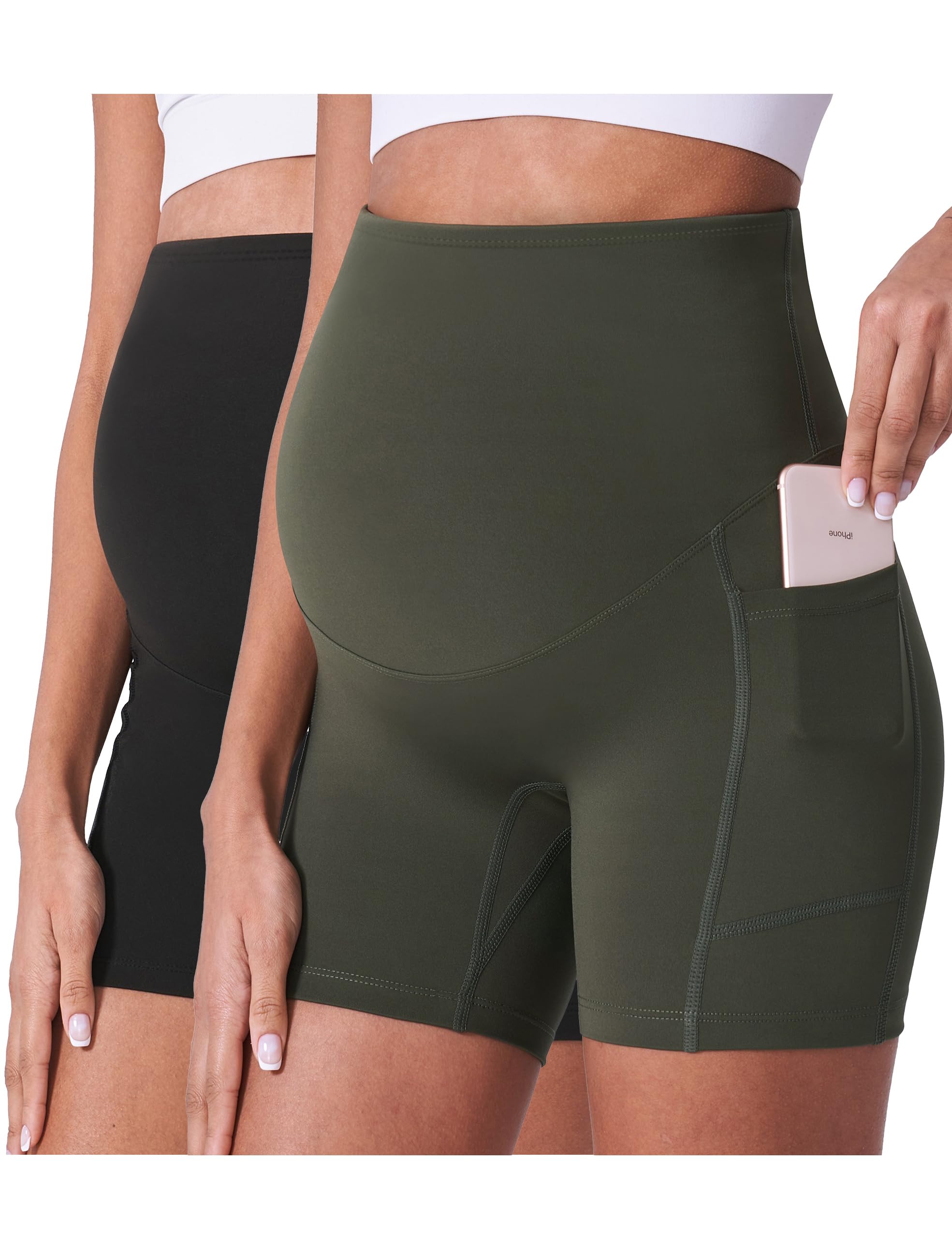 POSHDIVAH Maternity Shorts for Women Over Belly Biker Summer Pregnancy Workout Yoga Active Running Short Leggings 5"