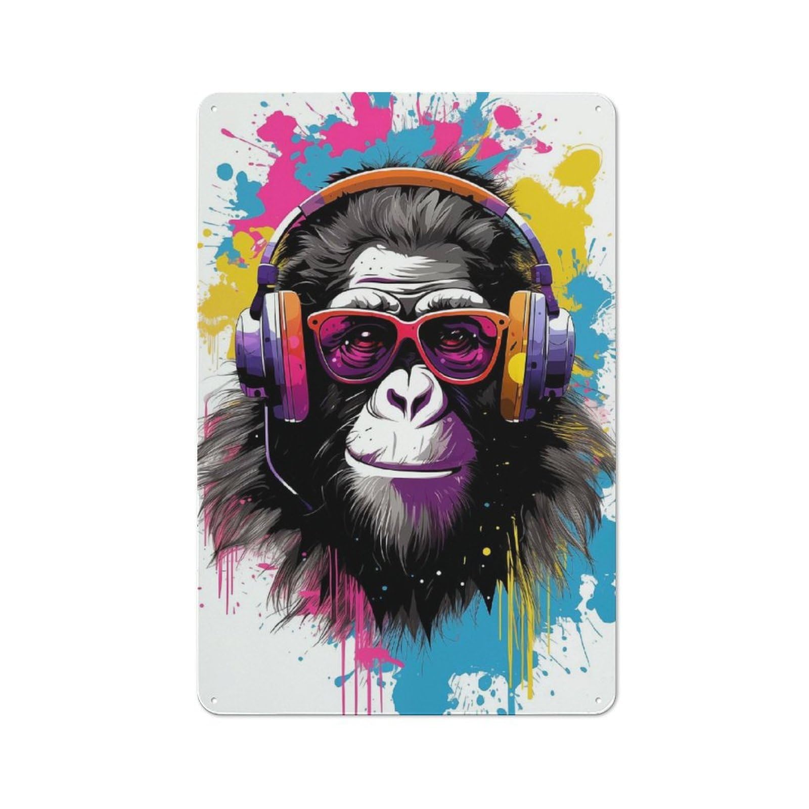 Junmoney Monkey Headphones Dj Metal Wall Decor Sign, Home Decor Sign For Home Cafe, Breakfast Area Or Pantry Wall, Gift For Coffee Lovers And Home Cooks, 30X20cm