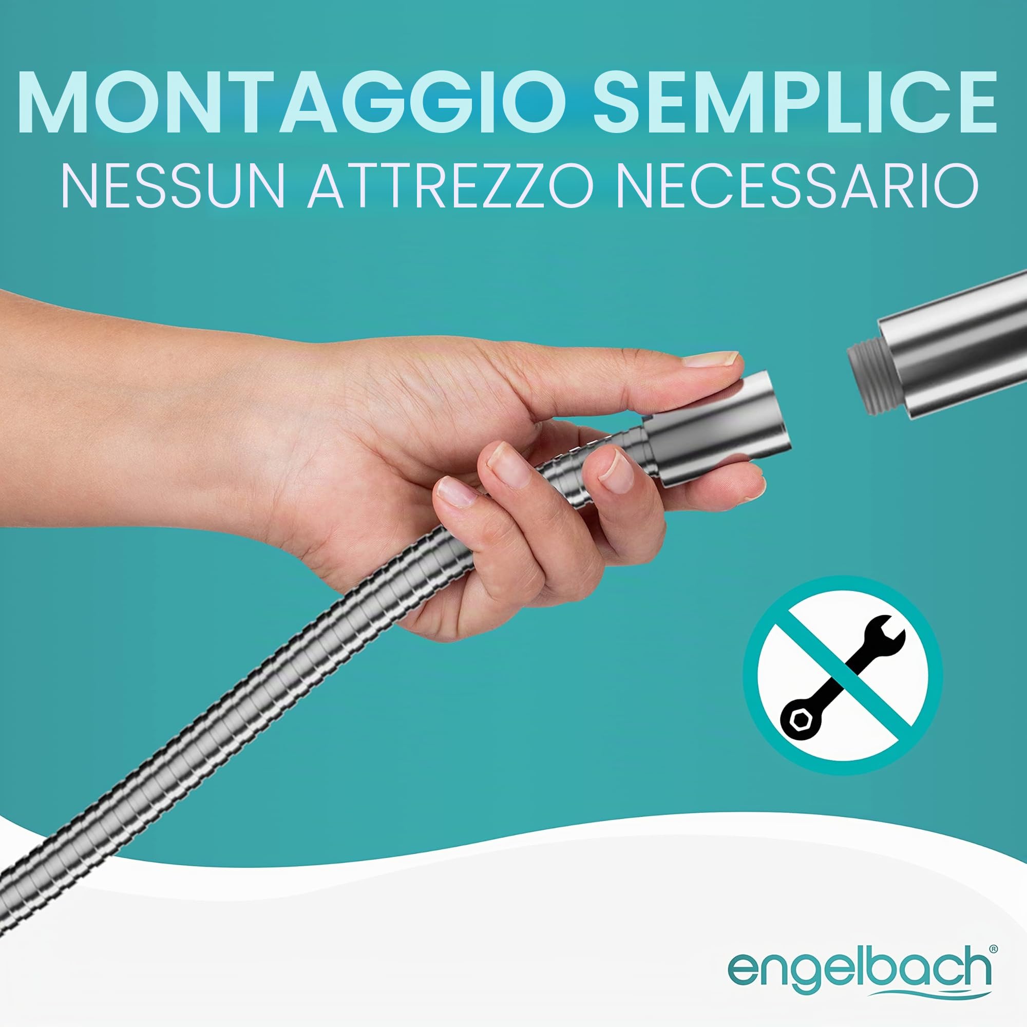 Engelbach® Tubo doccia flessibile 1,5m in acciaio inox - Con attacco standard - Flessibile e testato per l'acqua potabile - Made in Germany