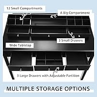 Vista 5 de CHARMAID Juego de tocador grande con espejo iluminado de tres pliegues, 3 modos de iluminación de color, 6 cajones, 12 compartimentos