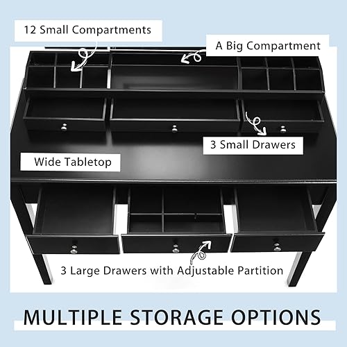 Miniatura 4 de LDAILY Juego de tocador con espejos plegables iluminados escritorio de tocador con taburete acolchado cajones y compartimentos de almacenamiento