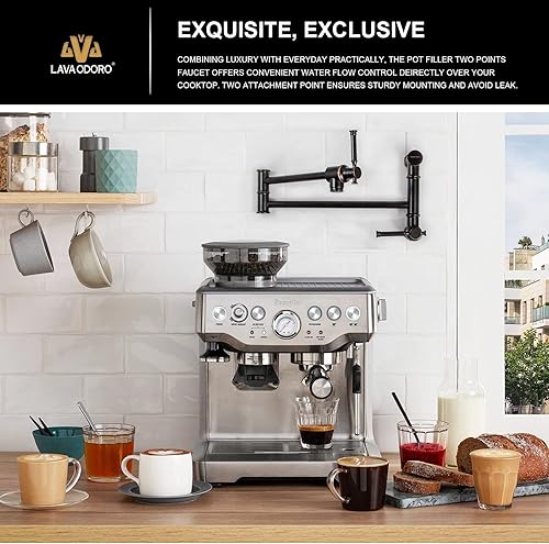 Miniatura 2 de Grifo de llenado de ollas de bronce aceitado, Lava Odoro Modern Pot Filler, dos accesorios para montaje en pared, grifo plegable de llenado de ollas