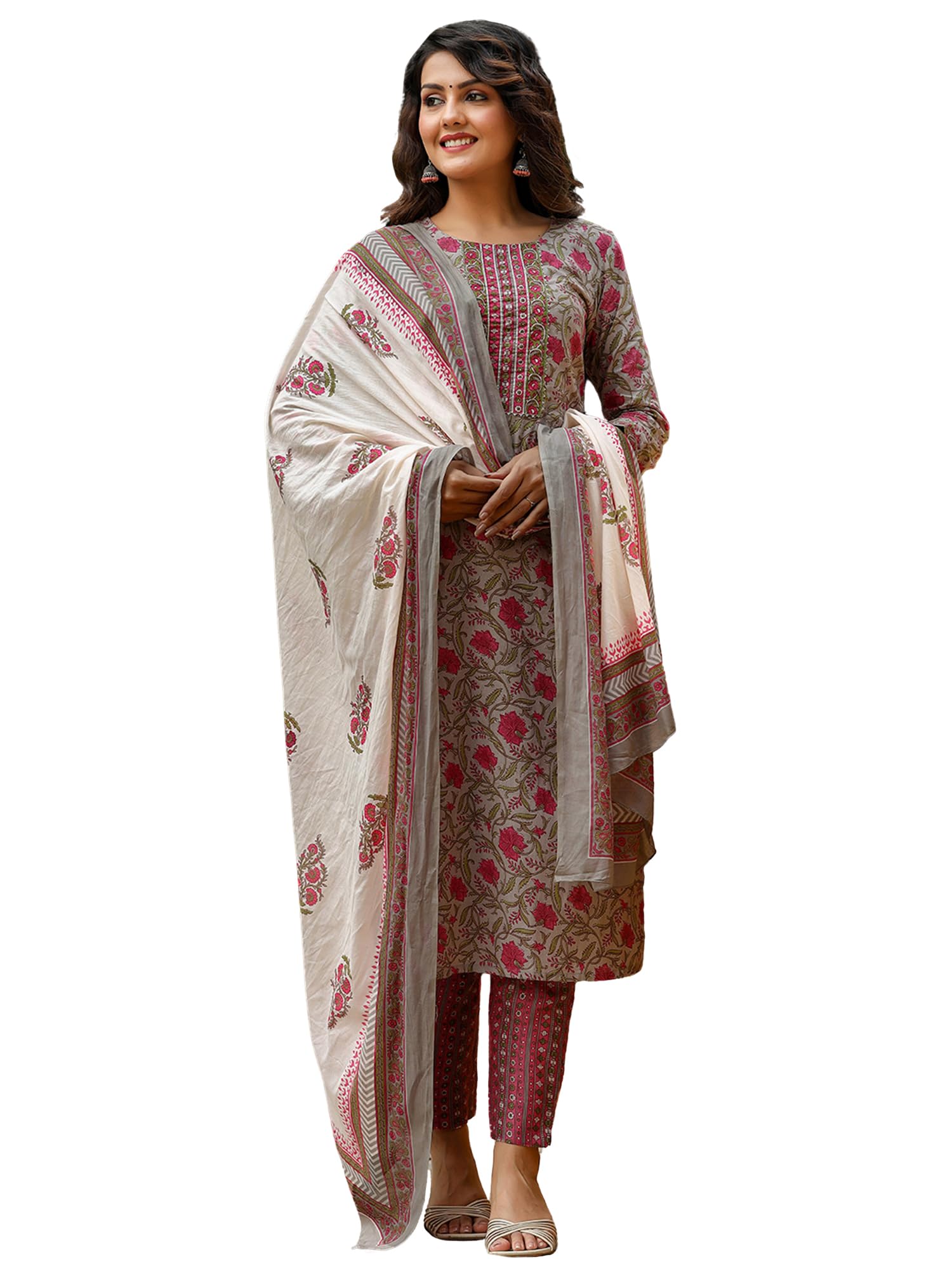 Vaamsi Women's Rayon Floral Printed Straight Kurta Pant With Dupatta Set | kurta sets for woman