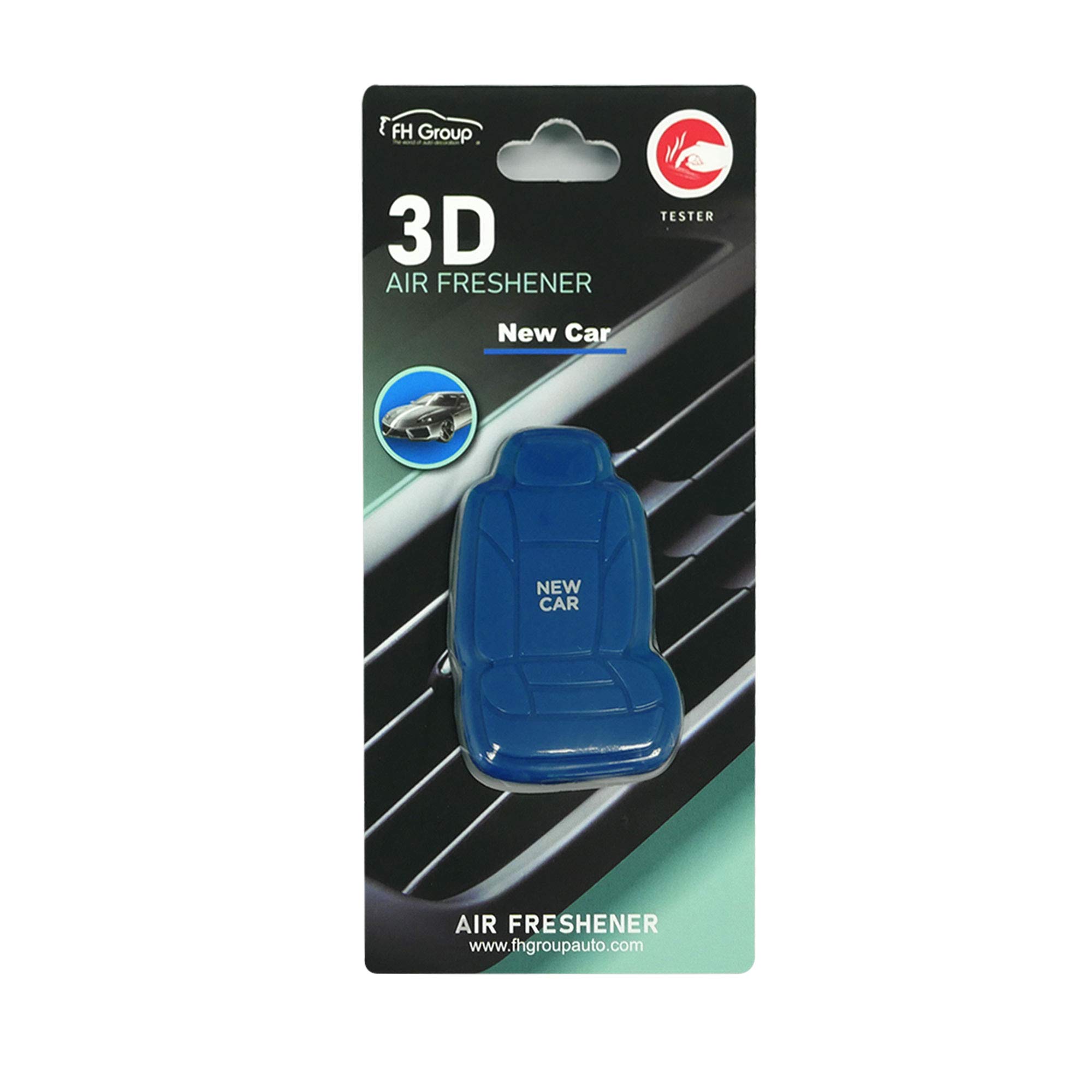 FH Group FH1017BLUE New Car 3D Scented Blue Air Freshener 1-Pack Clip-On Non-Toxic, Plastic Alcohol-Free Fragrance Oil Car Seat Shape Long Lasting for Cars, Trucks, SUVs, Closets, Small Spaces, etc.
