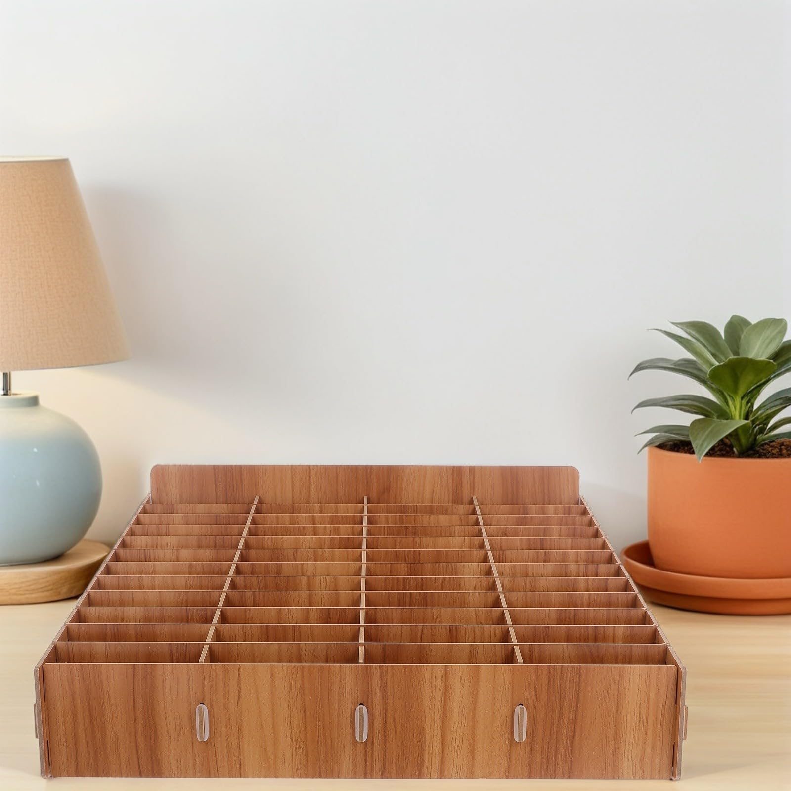 SHINEOFI Organizer per Telefono in Legno Marrone 48 Scomparti, Scatola Porta Cellulare da Scrivania Portatile per Ufficio e Riunioni