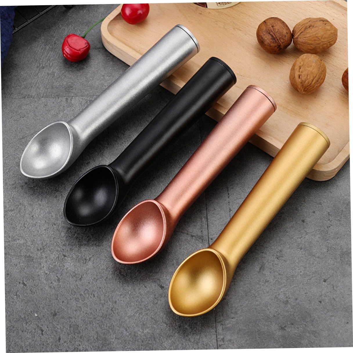 Mobestech 4pcs Aluminium Alloy Ice Cream Scoop Set with Non-stick Melon Ball Scooper for Dessert Serving, Portable Kitchen Utensil in Matte Gold, Rose Gold, Black Colors