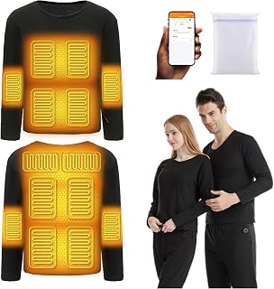 Men's Heated Shirt Electric Thermal Underwears Top APP Control Heating Baselayer Shirt for Motorcycle, Hunting