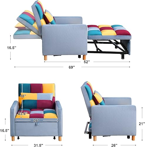 Miniatura 3 de Silla convertible individual 3 en 1, sofá cama convertible, sillón individual multifuncional, sofá cama plegable con respaldo ajustable, silla cama