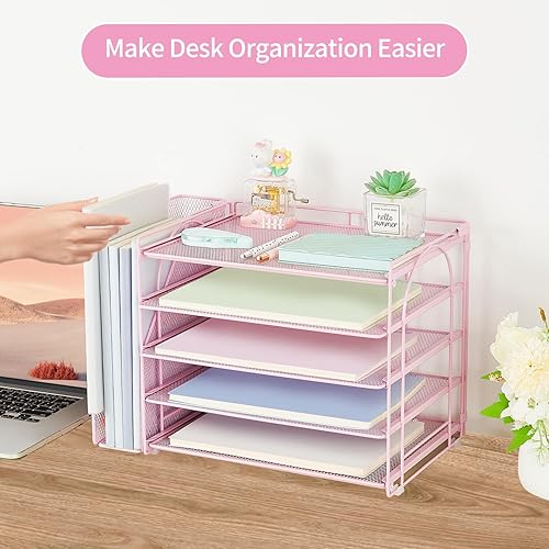 Miniatura 5 de AUPSEN Organizadores y accesorios de escritorio rosa, organizador de archivos de papel de escritorio de 5 niveles con soporte ajustable para
