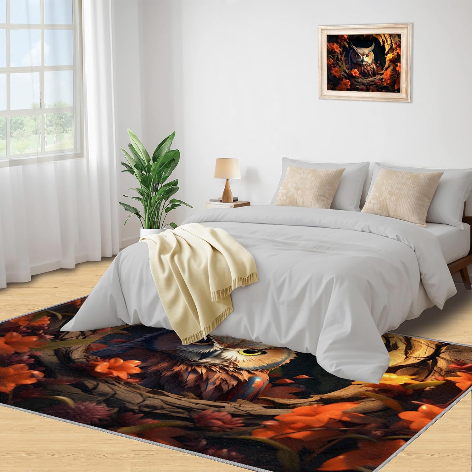 2x3 Rug - Autumn Flower Owl Doormat Outdoor Entrance, Forest Animals Laundry Room Carpet Non Slip Accent Throw Rugs for Bathroom Kitchen Sink Front Door