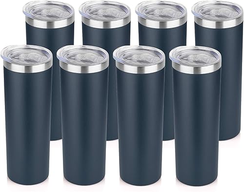 HASLE OUTFITTERS Juego de vasos delgados de 20 onzas a granel, vasos delgados aislados de acero inoxidable con tapas, tazas de café reutilizables de
