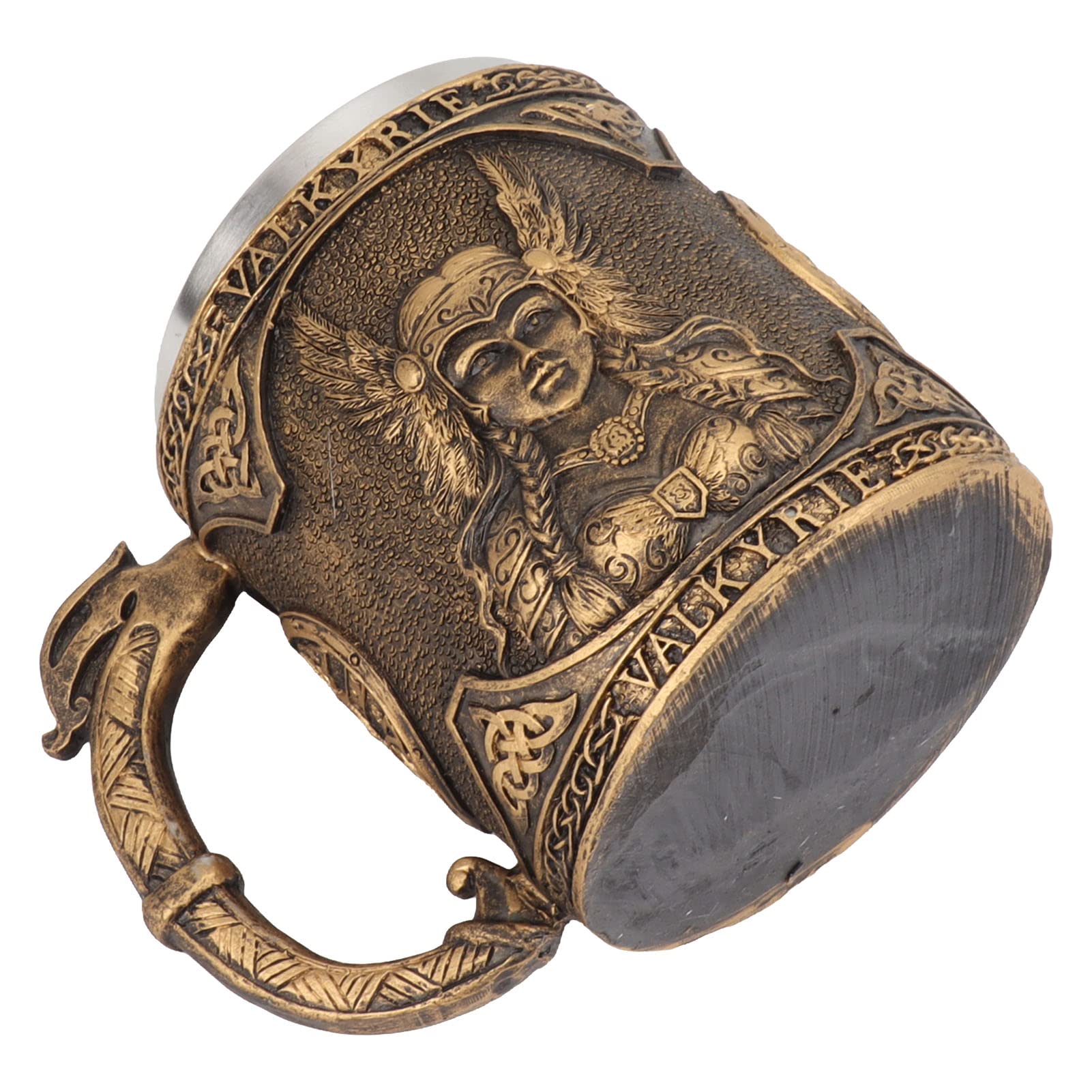 Chope De Biere Bois Chope à Bière Viking - 600ml Acier Inoxydable, Design Médiéval Avec Dragon, Fait Main Chope à Bière Bois