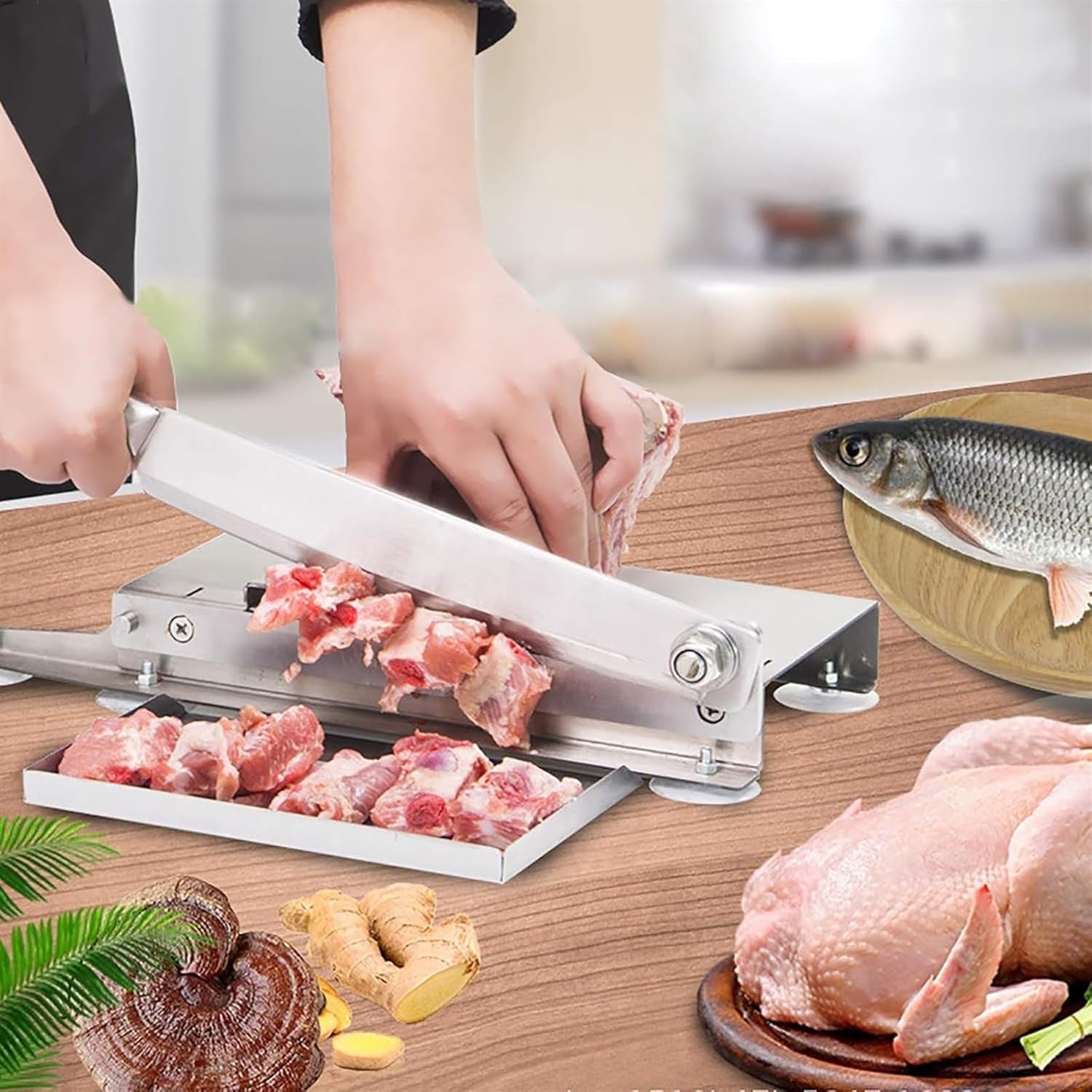 Cortador manual de huesos de carne, cortador de carne congelada, máquina de corte de pollo resistente, de acero inoxidable, costillas de carne de res, pescado, verduras, máquina de cortar carne para