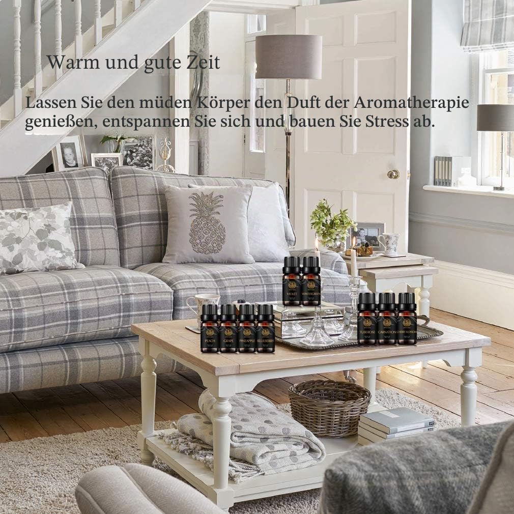 100% reines Neroli Ätherisches Öl Set für Diffusoren,e Carnation ätherisches Öl-Set für Luftbefeuchter,20x10ml Aromatherapie-violette ätherische Öle Set-Pfingstrosenöle...für zu Hause