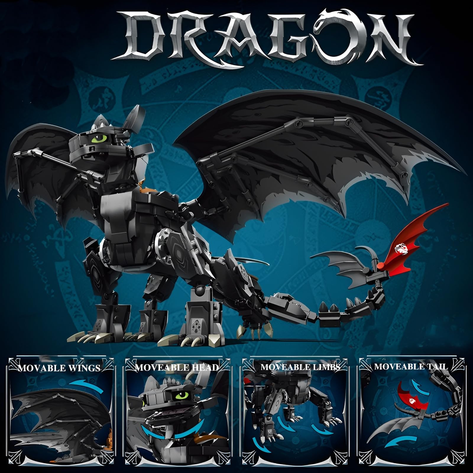 Dragon Building Blocks Set, 1026PCS Creative Movie Beasts Animal Model Toys, Dragon Enthusiast Building Bricks Kit - Image 3