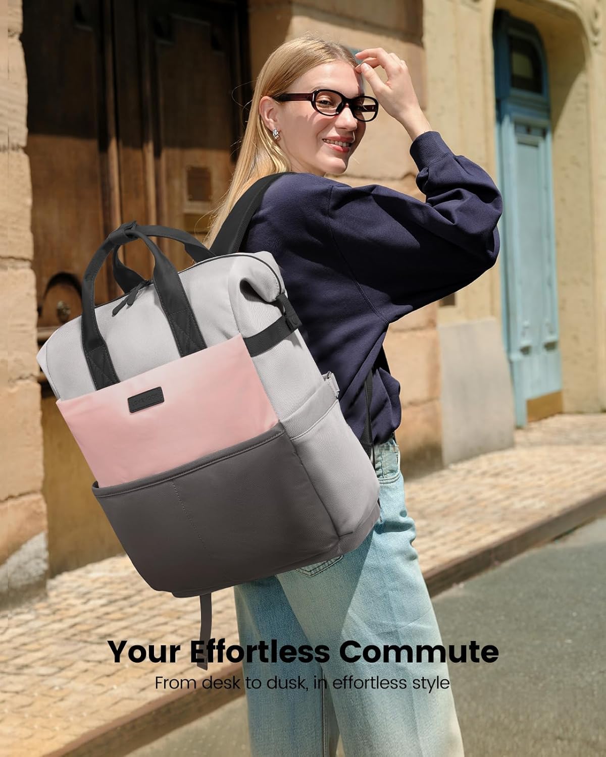 LOVEVOOK Laptop Backpack for Women, 15.6 Inch Work Travel Backpack Purse for School College Bookbag for Teen Girls Cute Computer Backpack for Teacher Nurse Business, Pink-Grey