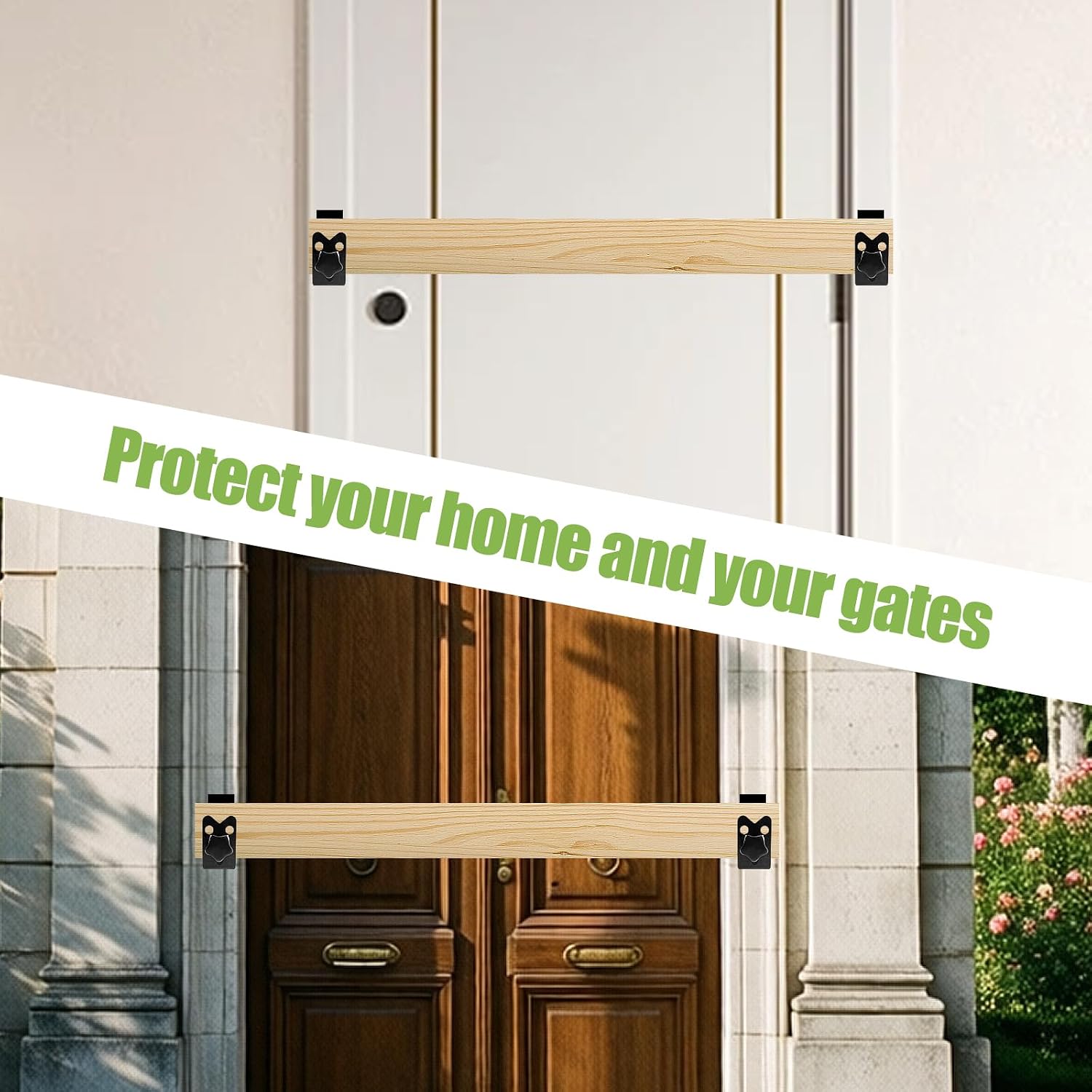 2 Pcs Twist-to-Lock Door Barricade Brackets - Heavy Duty Steel U-Shaped, Rust-Proof Powder Coated Security Door Reinforcement, Door Jammer for Home Barn Shed Garage Gate