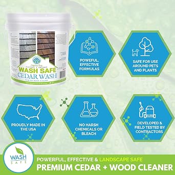 Wash SafeTM CEDAR WASH | Eco-Safe and Organic Wood Cleaner | Clear, Bleach-Free Powder Concentrate | Clean Cedar Shakes, Shingles, Clapboard, Decks, Beams and Wood Surfaces, 3LB.