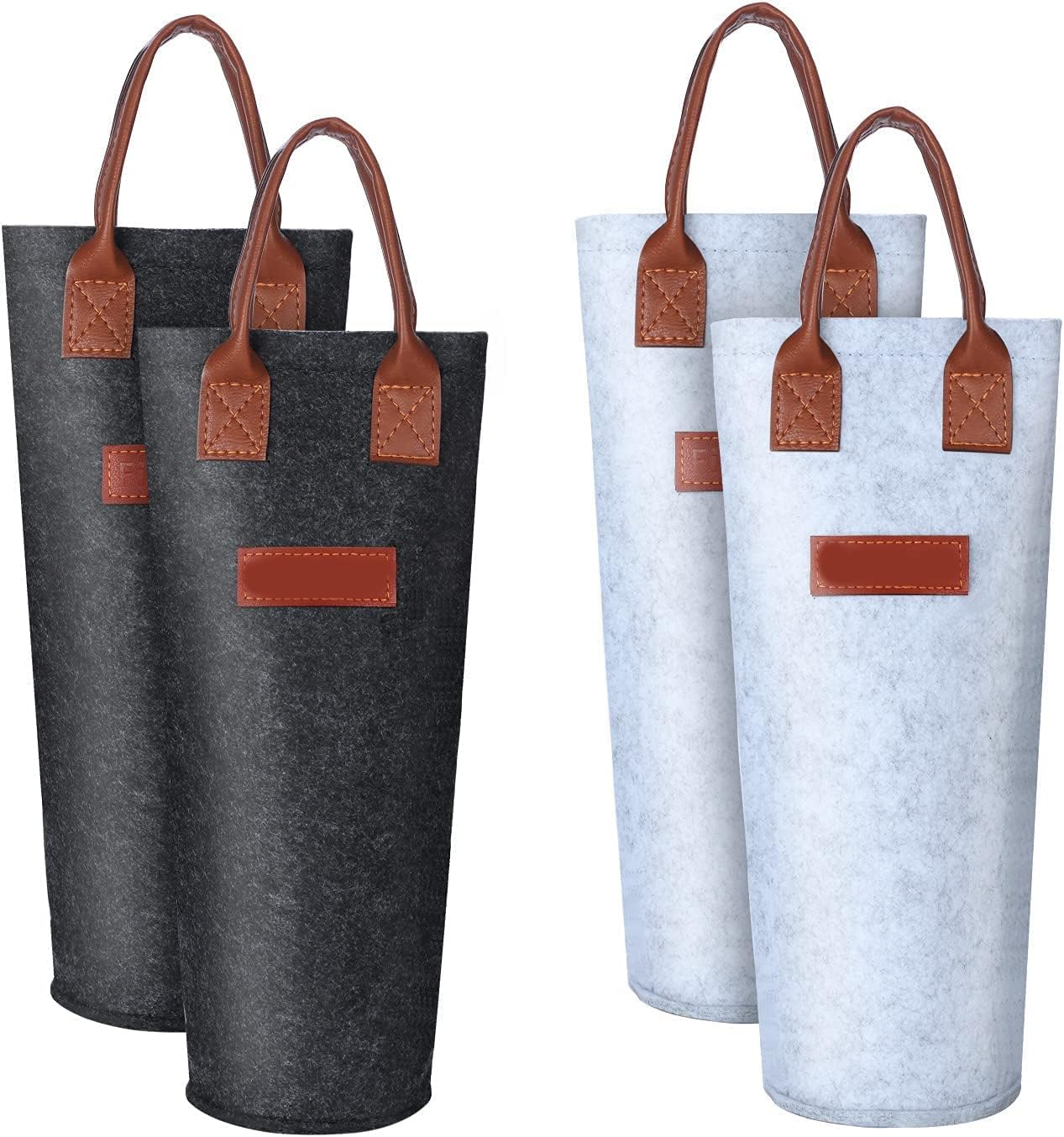 Wine Gift Bag, 4 Pack Reusable Single Bottle Wine Tote Bag Thicken Felt Wine Bottle Bag Single Wine Bottle Carrier with Leather Handles for Parties, Travel, Picnics, Housewarming, Wine Lover's Gift