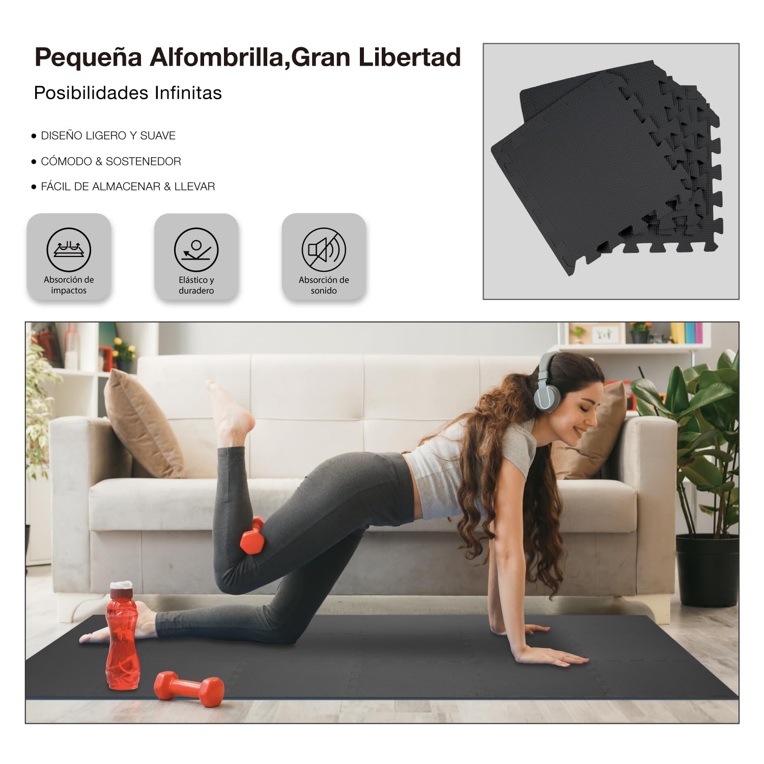 AIRHOP Juego de 18 Alfombrillas para Suelo de Gimnasio, Espuma EVA de Alta Densidad, Antideslizantes y de Alta amortiguación, Ideales para Yoga y Fitness, Gimnasio en casa, 30x30 cm