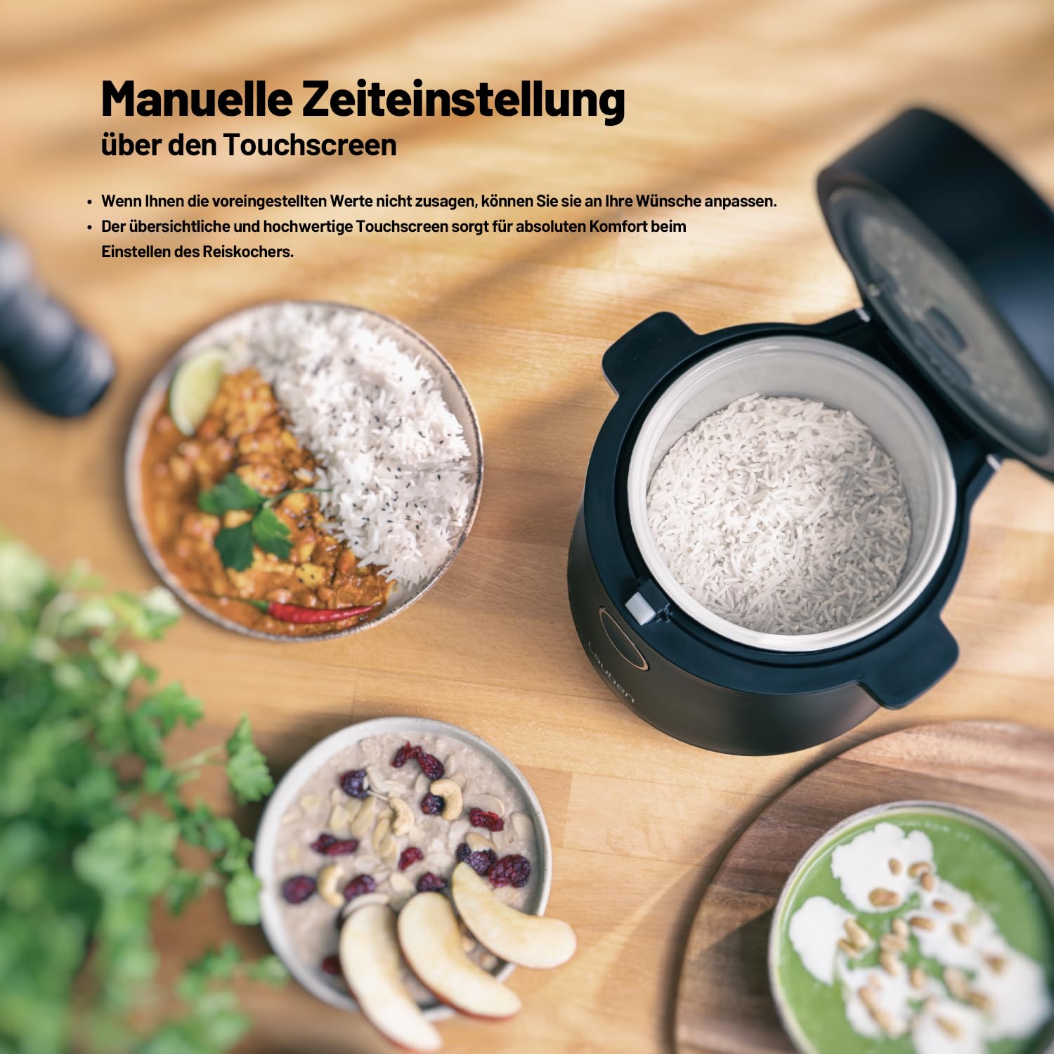Lauben Multifunction Rice Cooker 1500BW, Multifunktionaler Reiskocher - Leistung 350 W, Volumen 1,5 l, Digitalanzeige, 9 Programme, Antihaftbeschichtung, Temperaturerhaltung, Startverzögerung